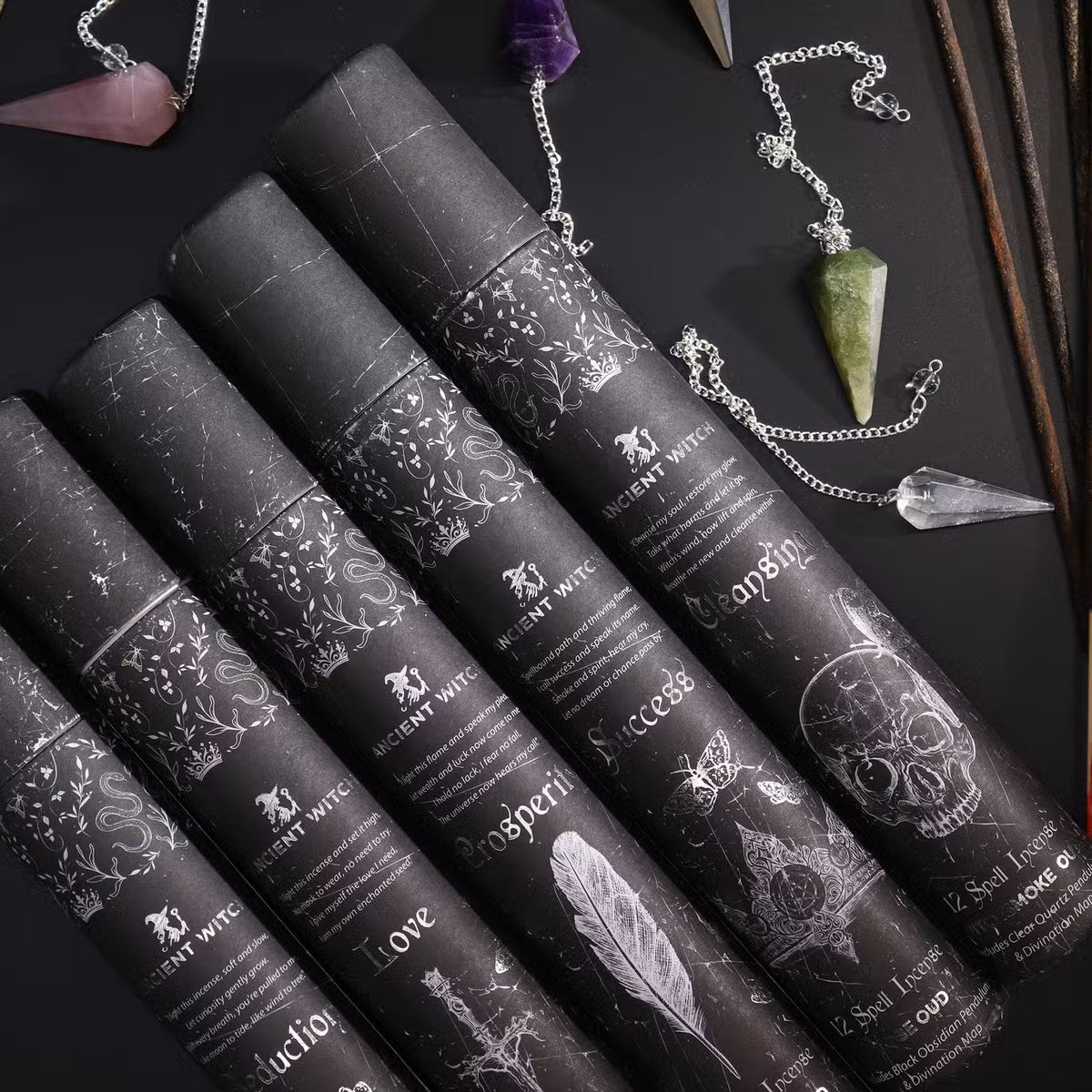 4x Ancient Witch Spell Incense - Prosperity - Aventurine Pendulum