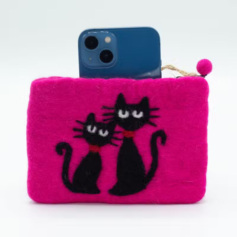 3x Natural Felt Zipper Pouch (asst) - Two Cats