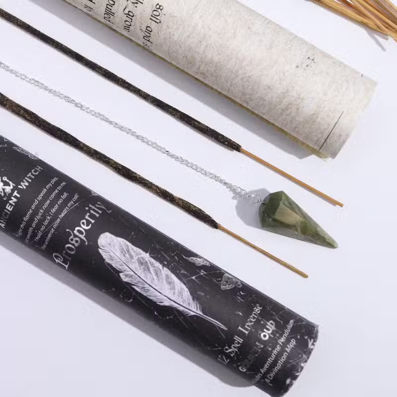 4x Ancient Witch Spell Incense - Prosperity - Aventurine Pendulum