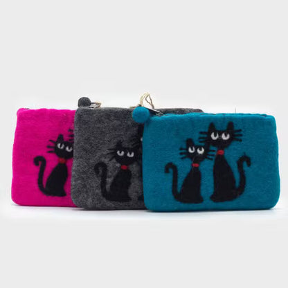 3x Natural Felt Zipper Pouch (asst) - Two Cats