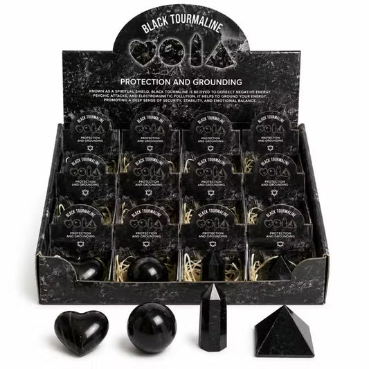 12x Black Tourmaline Gemstone Retail Display Pack - Assorted Shapes