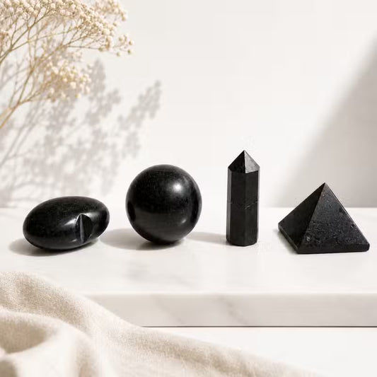 12x Black Tourmaline Gemstone Retail Display Pack - Assorted Shapes