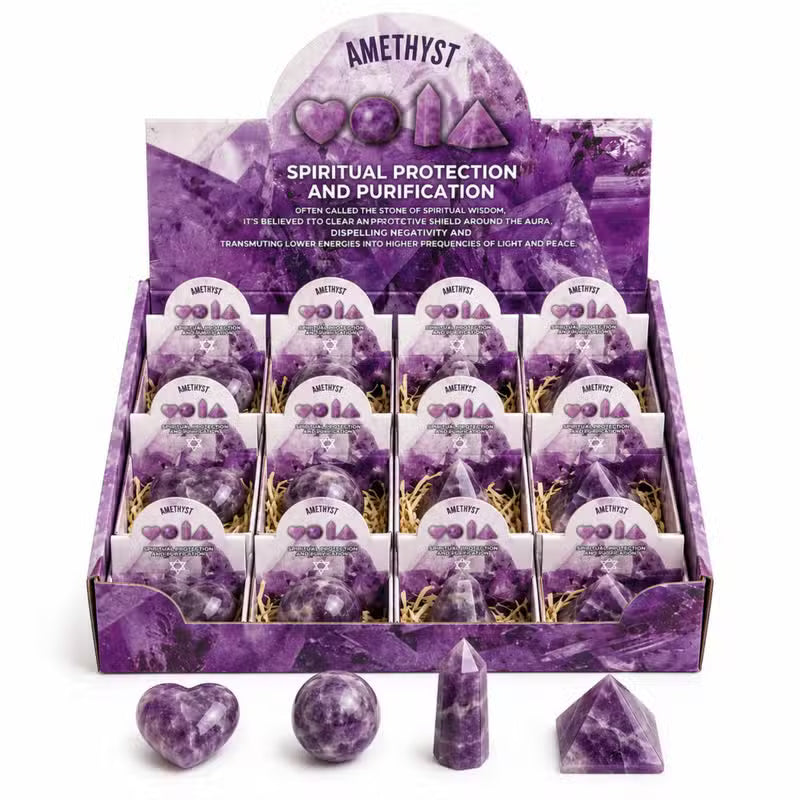 12x Amethyst Gemstone Retail Display Pack - Assorted Shapes
