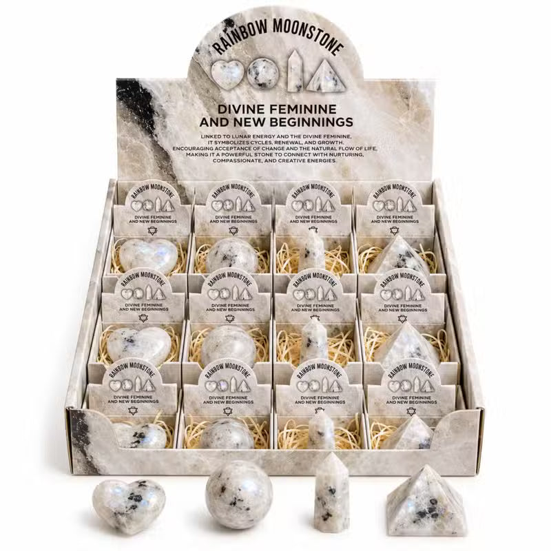 12x Rainbow Moonstone Gemstone Retail Display Pack - Assorted Shapes