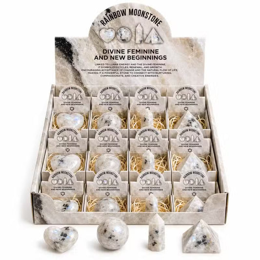 12x Rainbow Moonstone Gemstone Retail Display Pack - Assorted Shapes