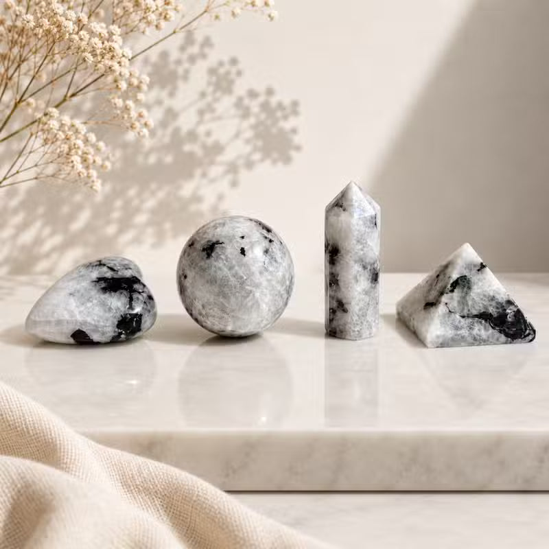 12x Rainbow Moonstone Gemstone Retail Display Pack - Assorted Shapes