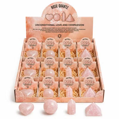 12x Rose Quartz Gemstone Retail Display Pack - Assorted Shapes