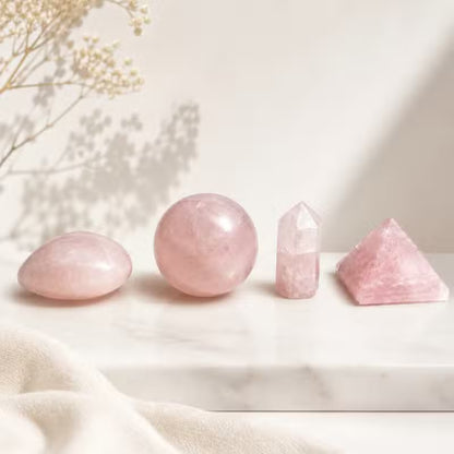 12x Rose Quartz Gemstone Retail Display Pack - Assorted Shapes