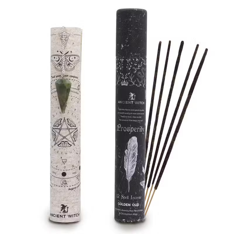 4x Ancient Witch Spell Incense - Prosperity - Aventurine Pendulum