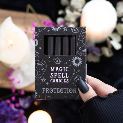 Box of 'Magic Spell Candles Protection' with decorative background